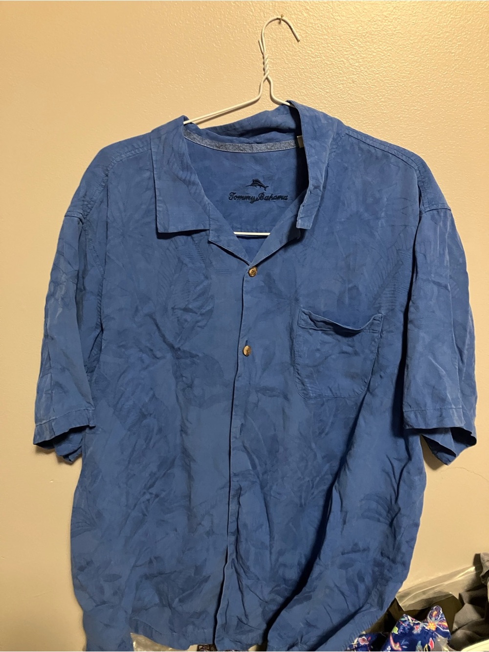 Tommy Bahama Indigo Textured Short-Sleeve Camp Shirt 100% silk